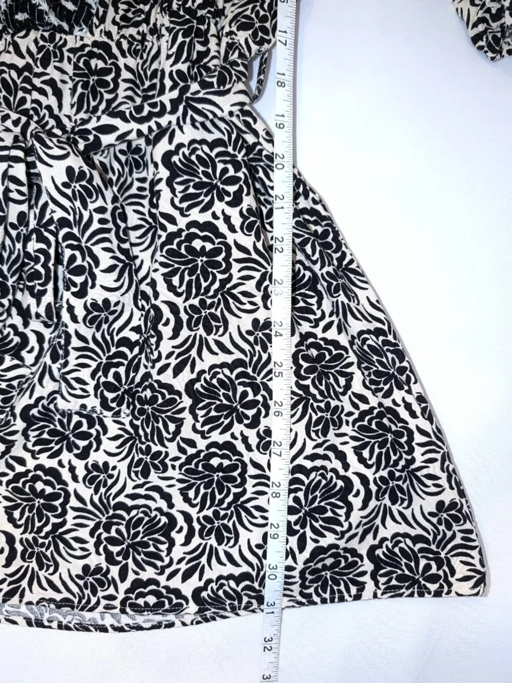 Zara | Linen Blend Floral Print Belted Romper with Tassels | Size	Large